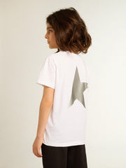 Golden Goose Girls’ white T-shirt with contrasting silver logo and star