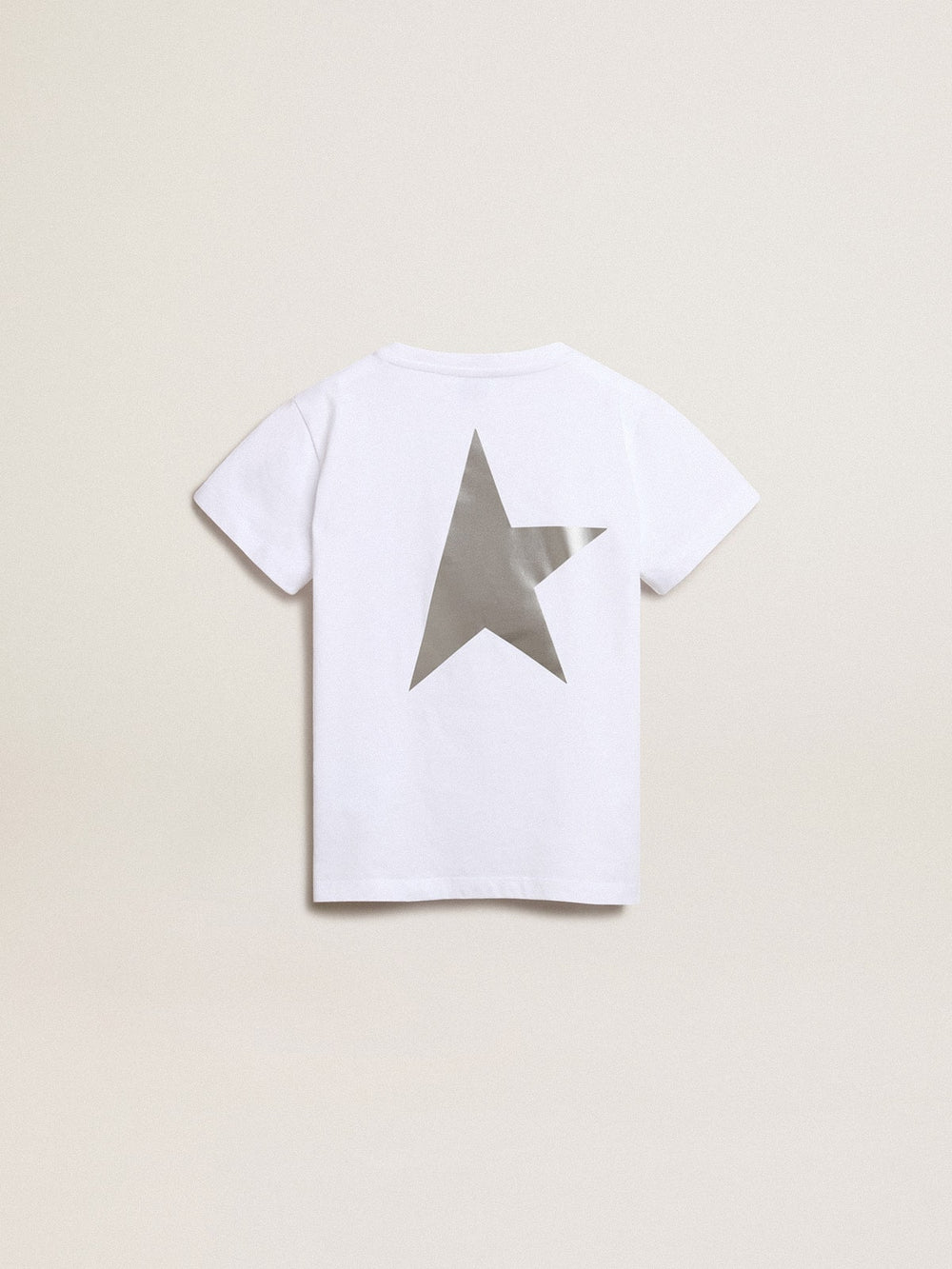 Golden Goose Girls’ white T-shirt with contrasting silver logo and star