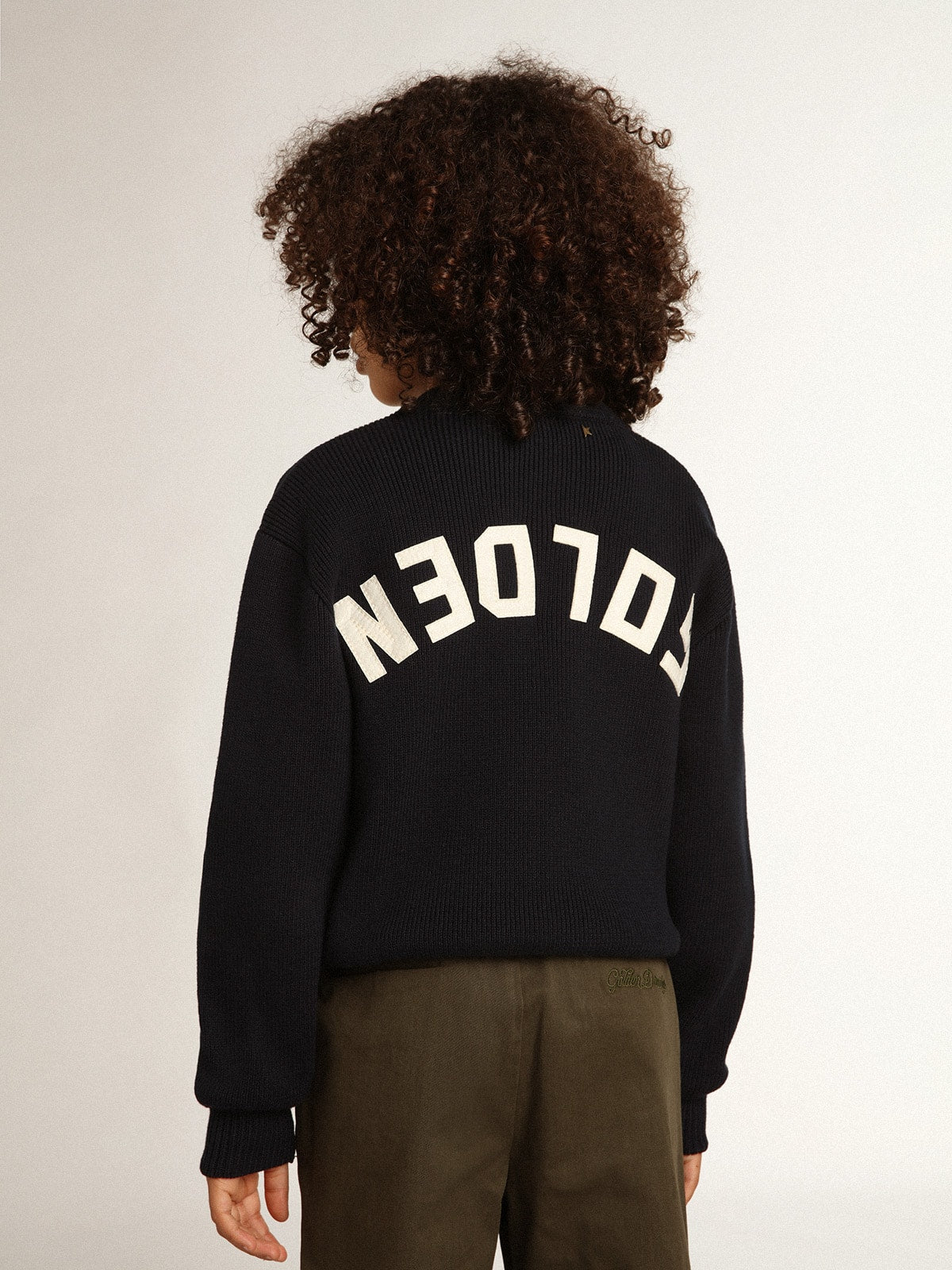 Golden Goose Round-neck sweater in dark blue cotton