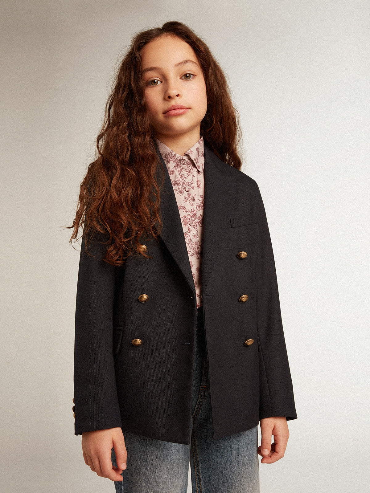 Golden Goose Boys’ dark blue double-breasted buttoned blazer
