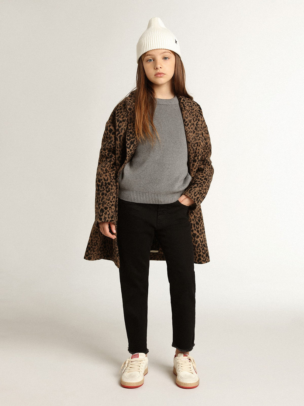 Golden Goose Girls’ single-breasted coat in wool with jacquard animal print