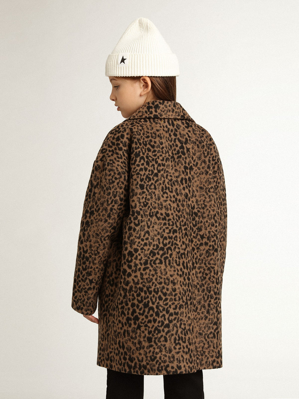 Golden Goose Girls’ single-breasted coat in wool with jacquard animal print