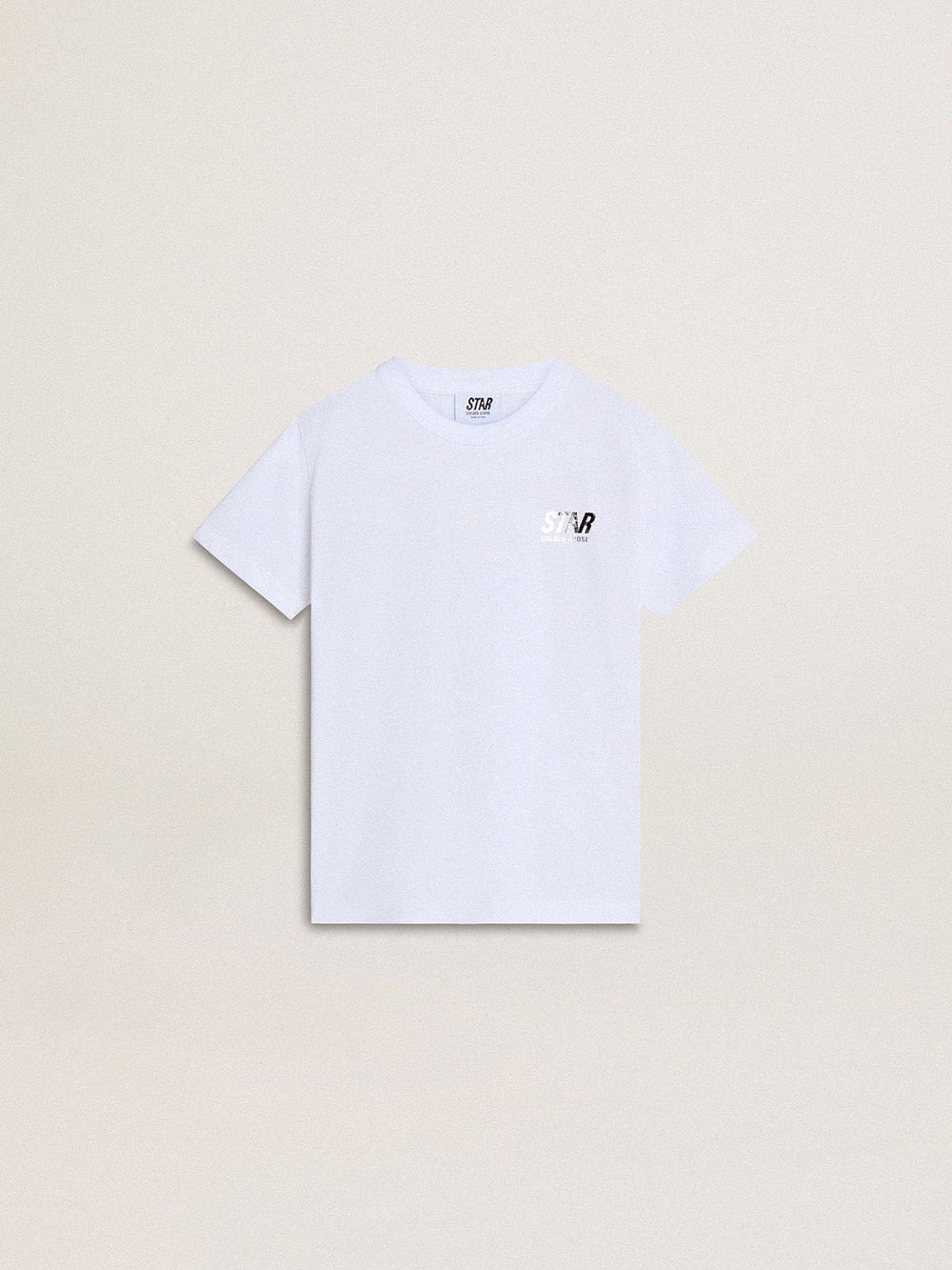Golden Goose Kids’ white cotton T-shirt with silver print