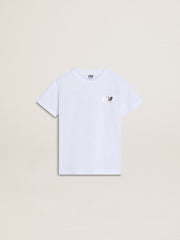 Golden Goose Kids’ white cotton T-shirt with silver print