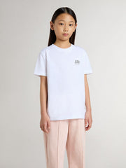 Golden Goose Kids’ white cotton T-shirt with silver print