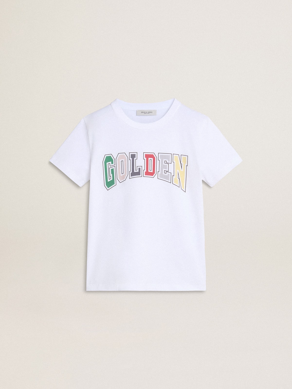 Golden Goose Boys' white T-shirt with multicolored Golden print