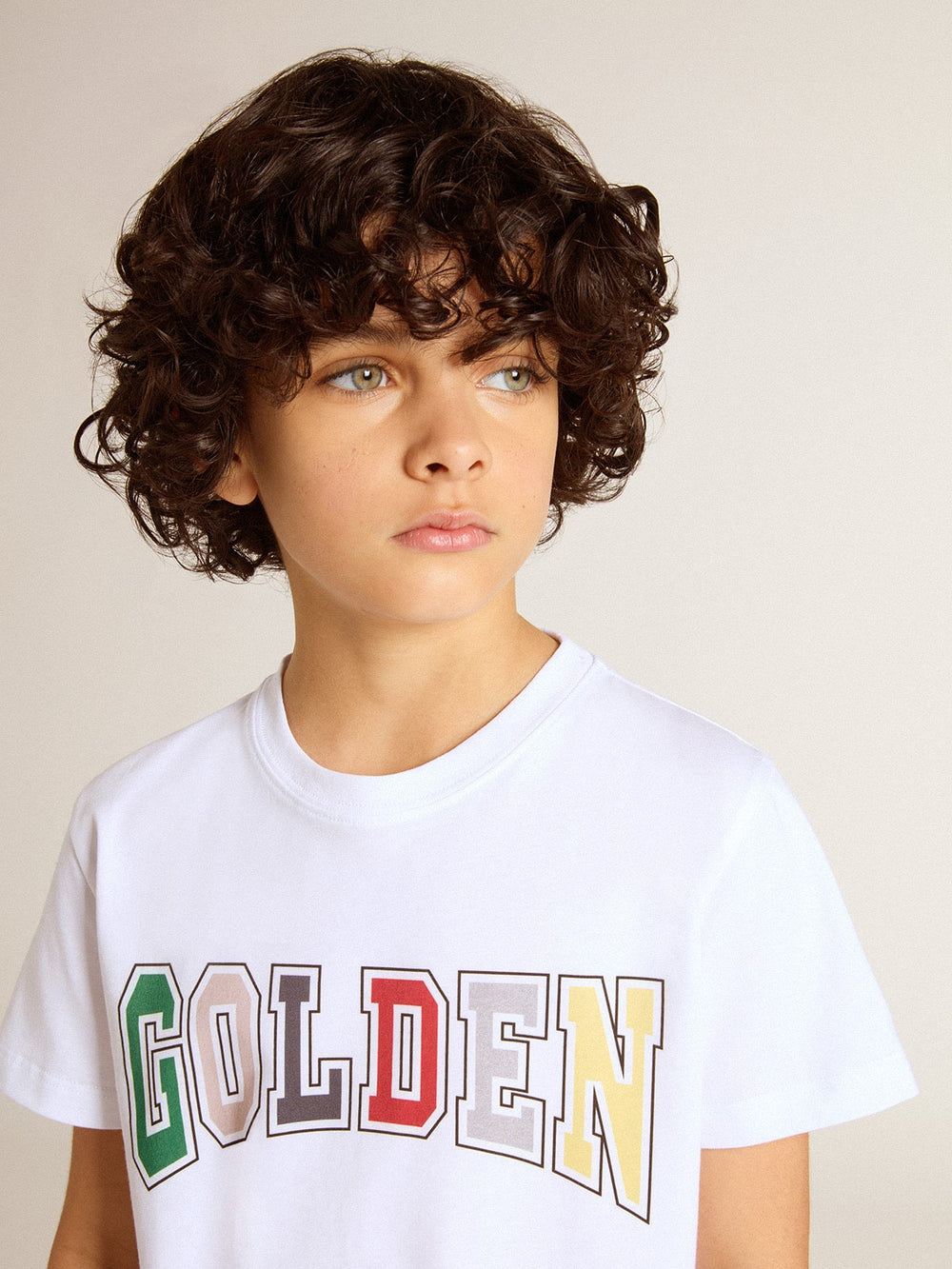 Golden Goose Boys' white T-shirt with multicolored Golden print