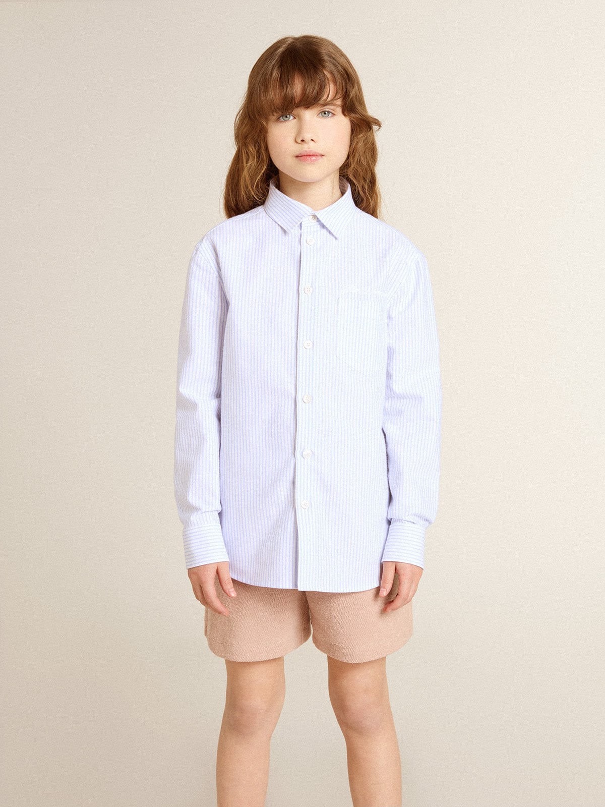Golden Goose Girls’ striped shirt with embroidered lettering on the pocket