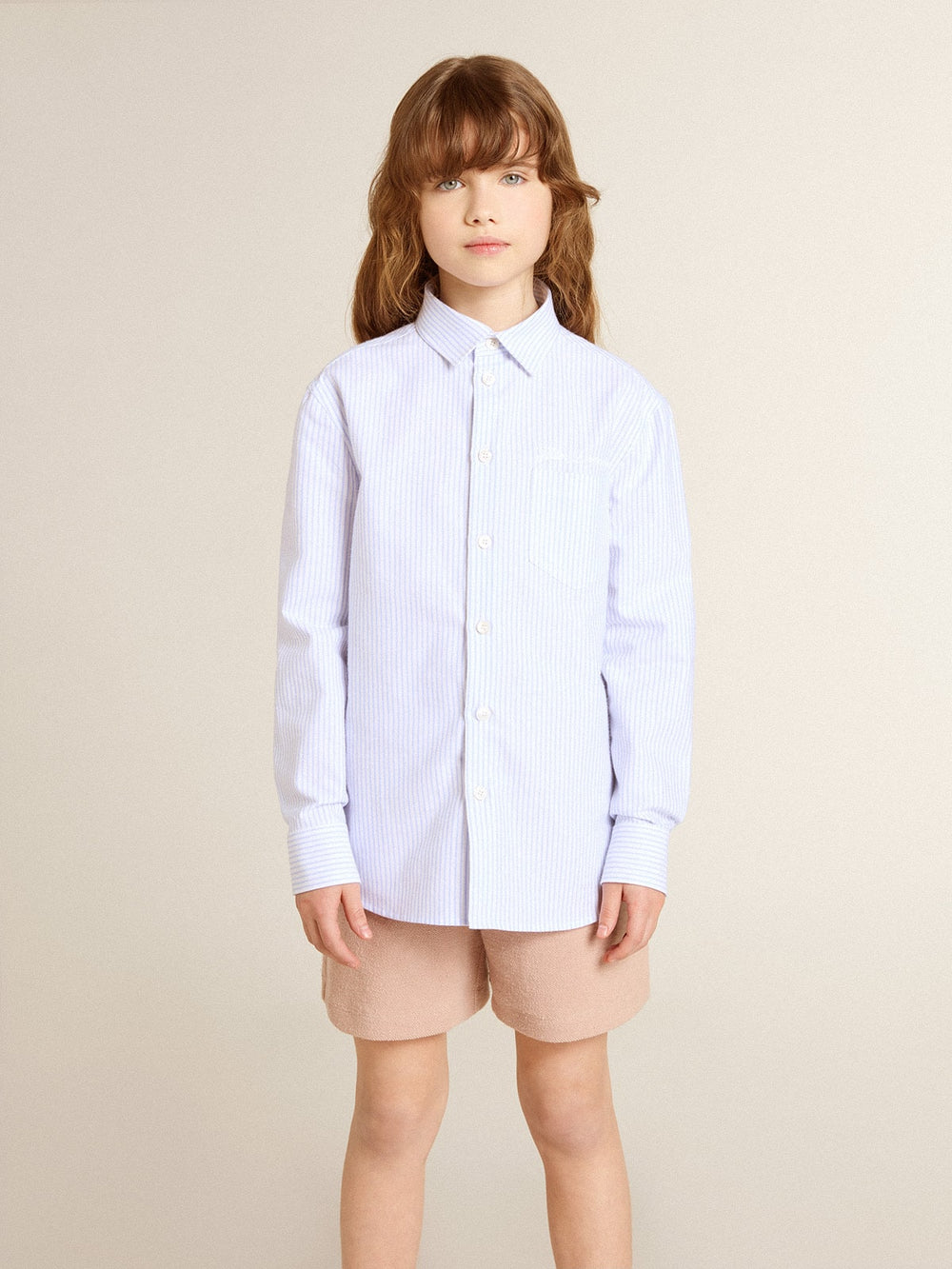 Golden Goose Girls’ striped shirt with embroidered lettering on the pocket