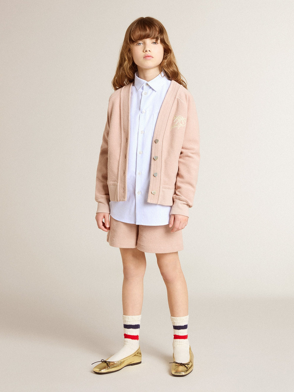 Golden Goose Girls’ striped shirt with embroidered lettering on the pocket