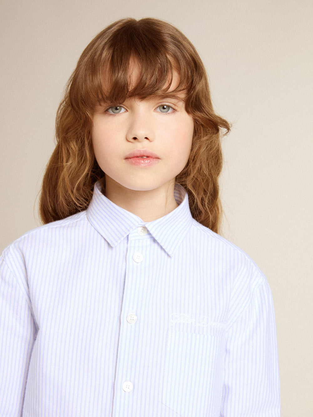 Golden Goose Girls’ striped shirt with embroidered lettering on the pocket