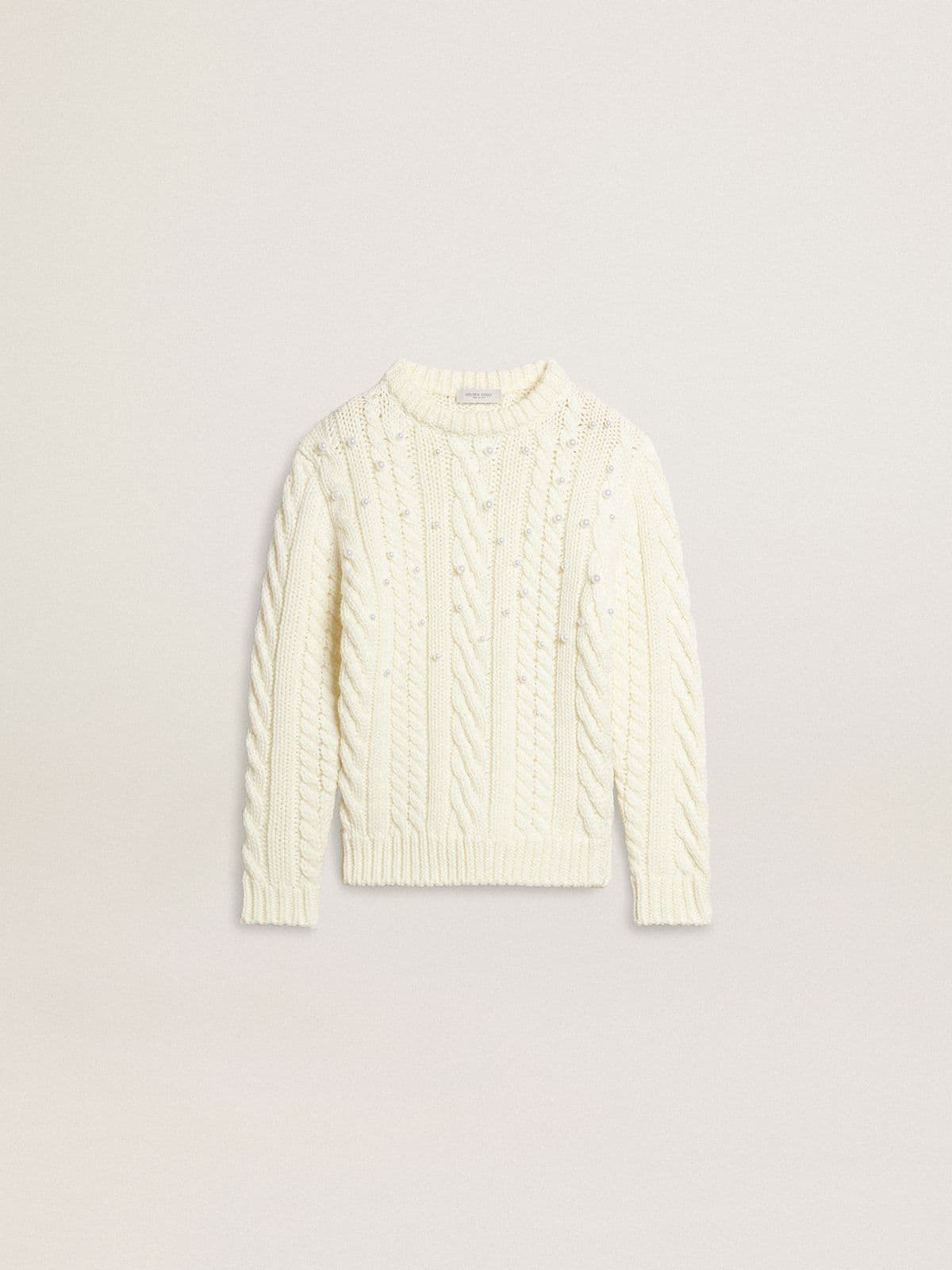 Golden Goose Girls' white wool sweater with pearls