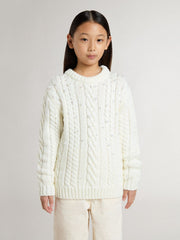 Golden Goose Girls' white wool sweater with pearls