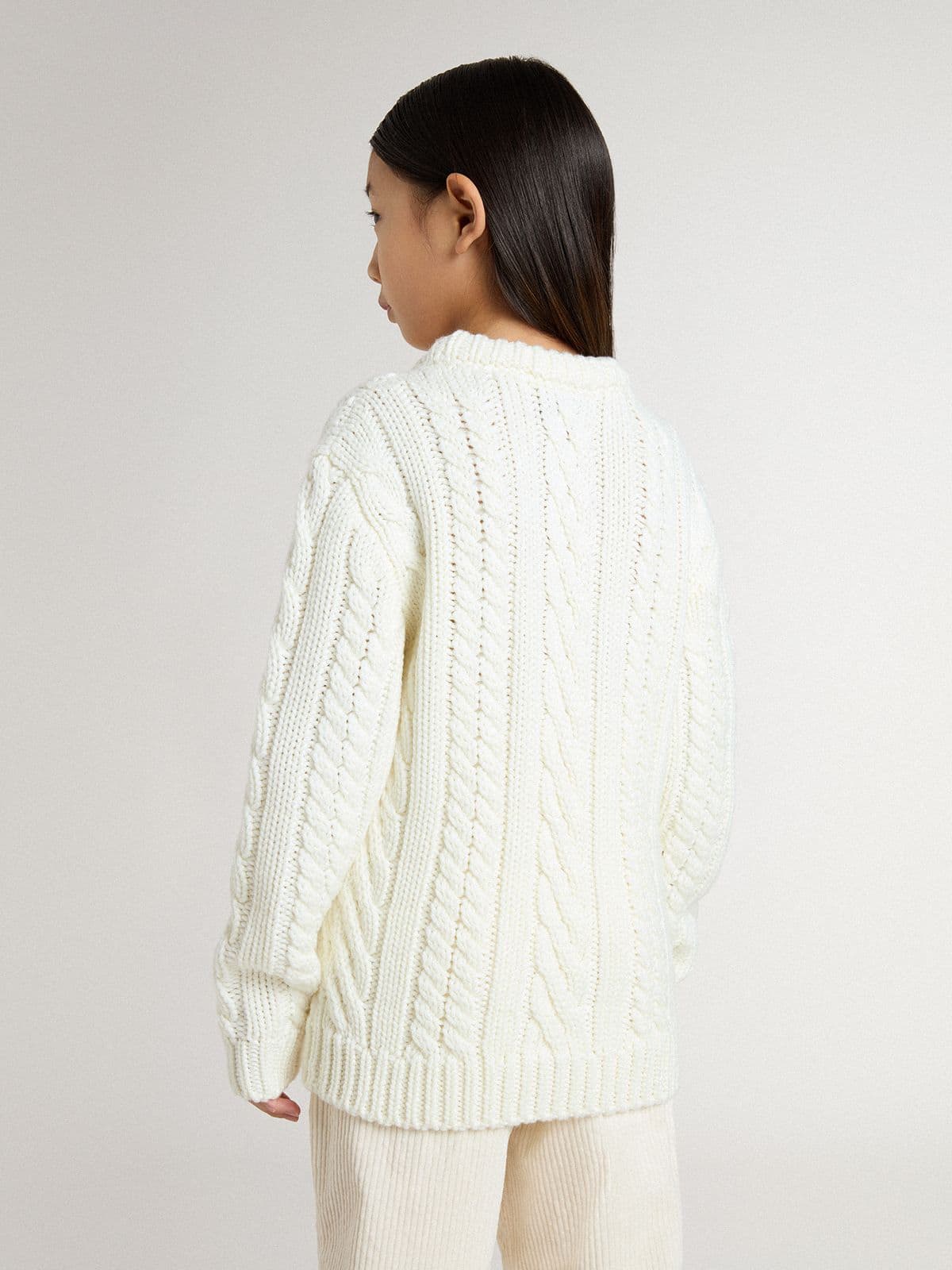 Golden Goose Girls' white wool sweater with pearls