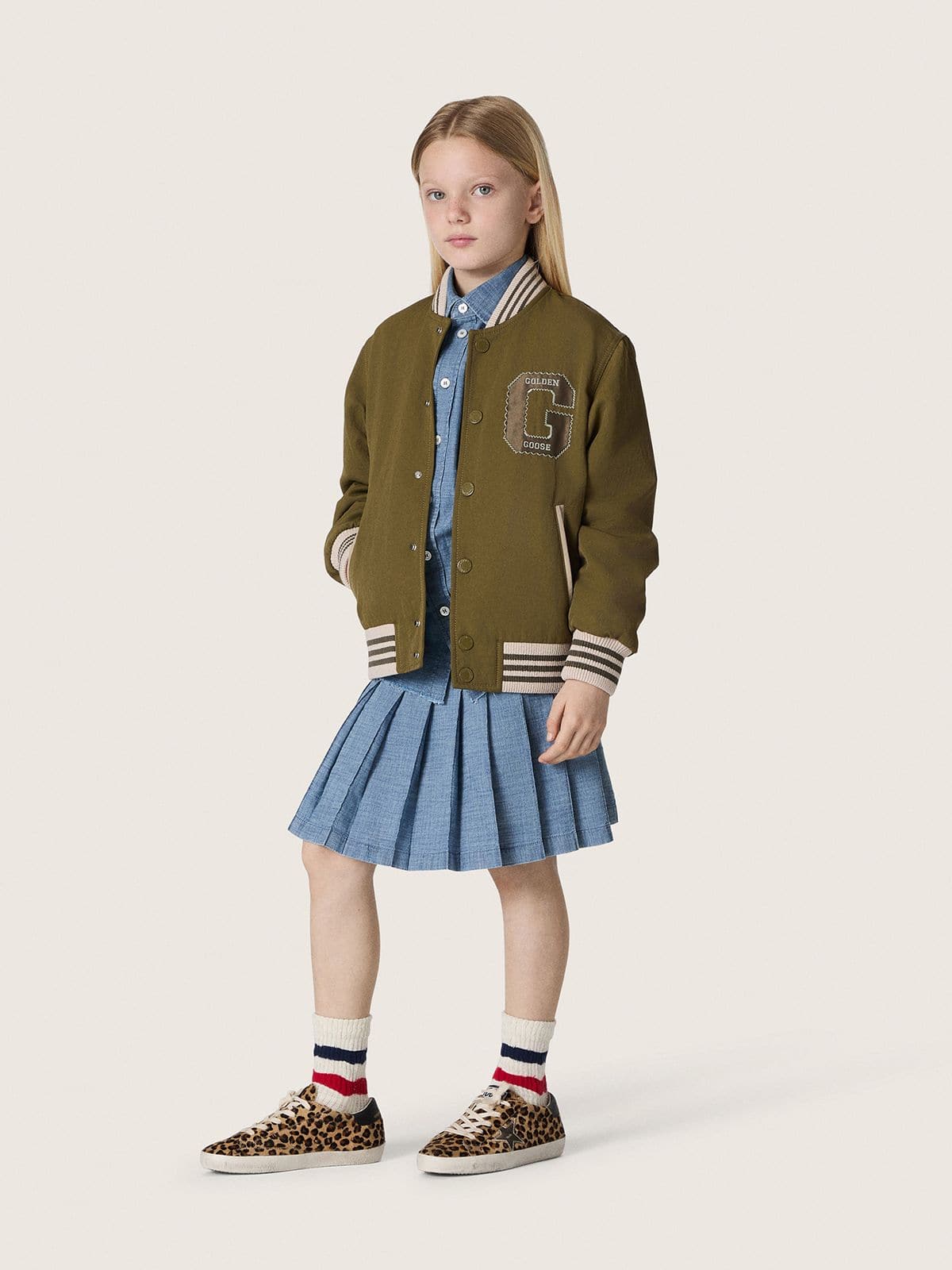 Golden Goose Journey unisex bomber jacket in military-green nylon twill with embroidered patch