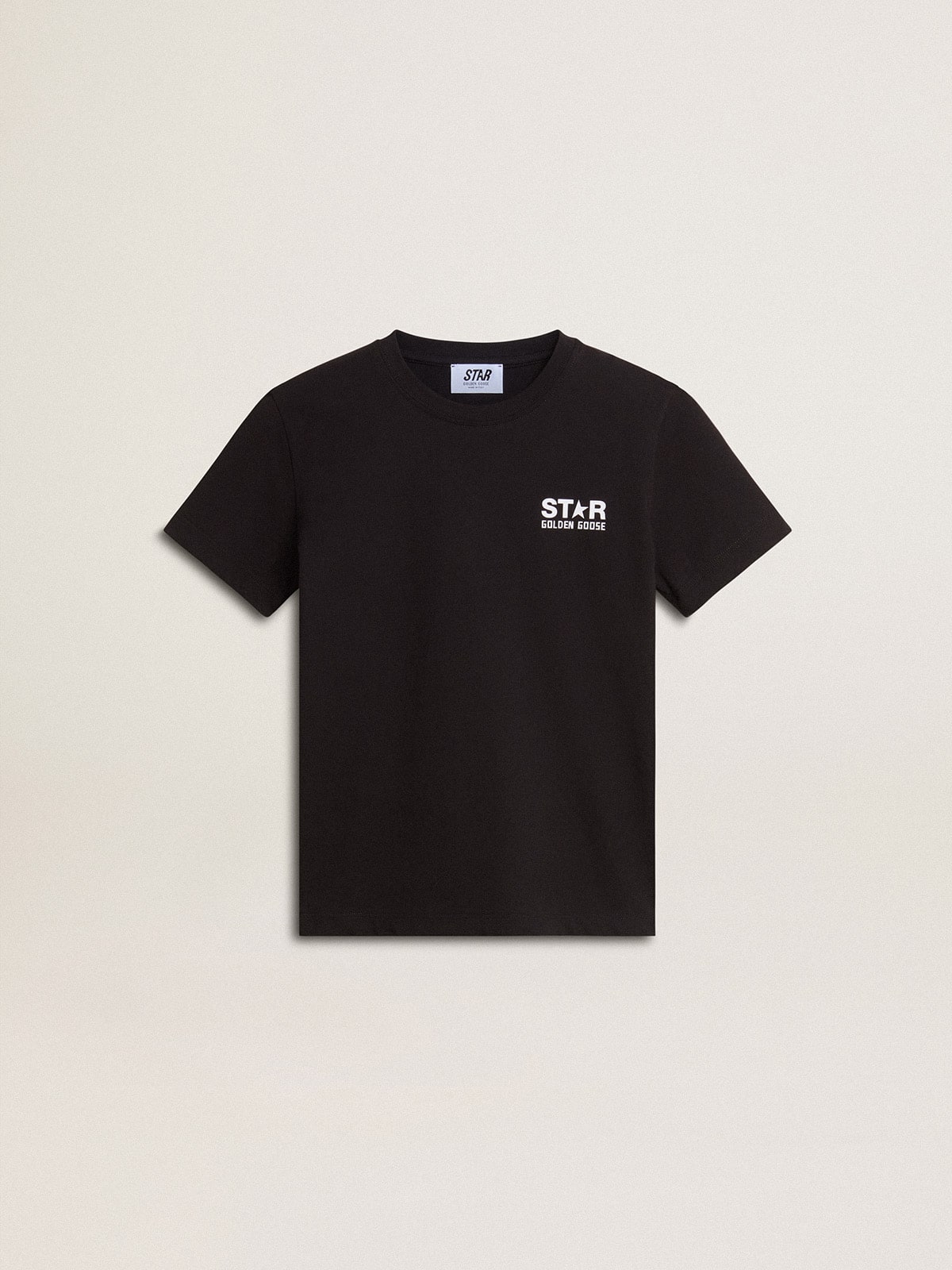 Golden Goose Black T-shirt with contrasting white logo on the front and maxi star on the back