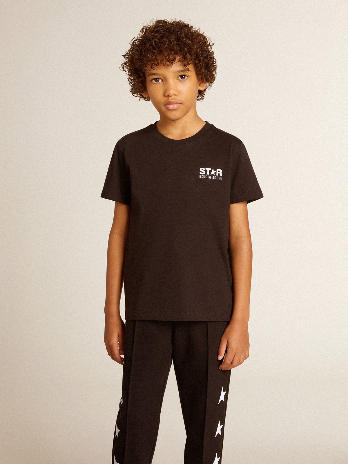 Golden Goose Black T-shirt with contrasting white logo on the front and maxi star on the back