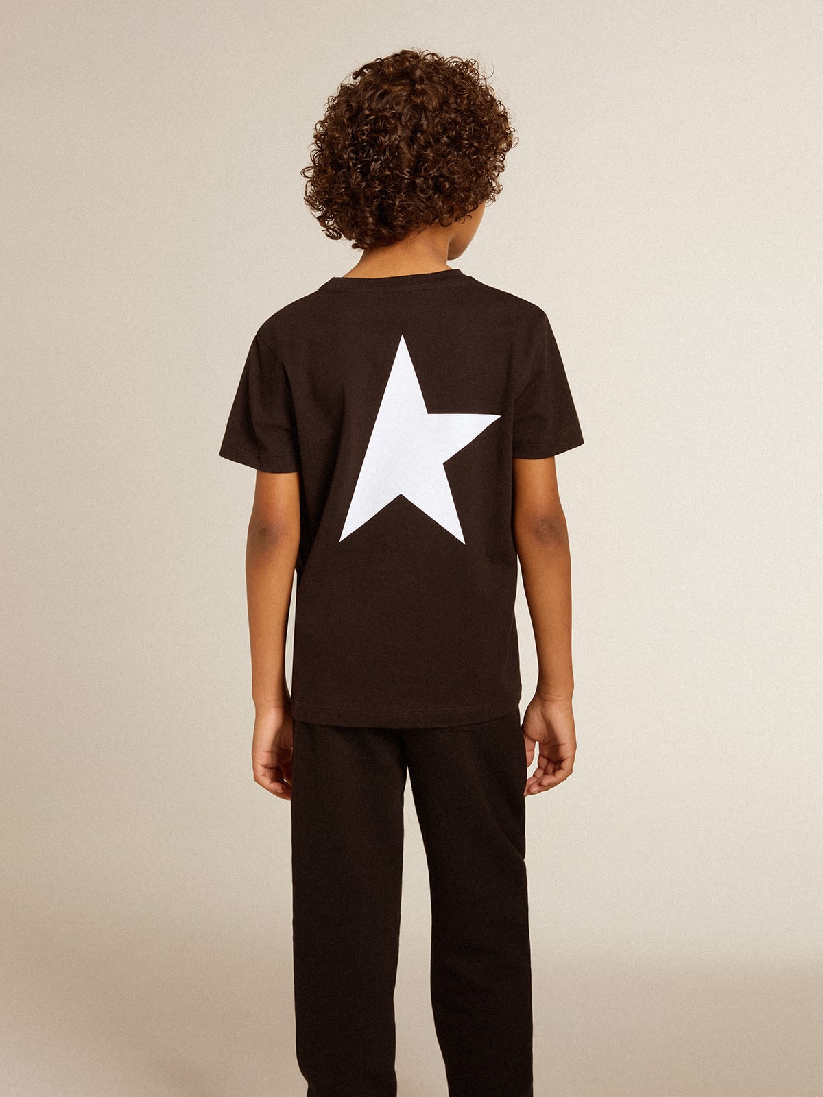 Golden Goose Black T-shirt with contrasting white logo on the front and maxi star on the back