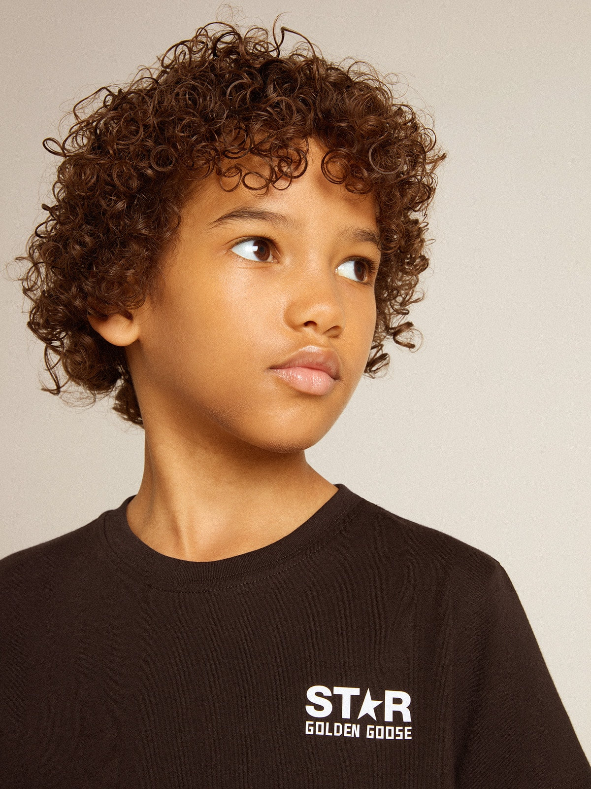 Golden Goose Black T-shirt with contrasting white logo on the front and maxi star on the back