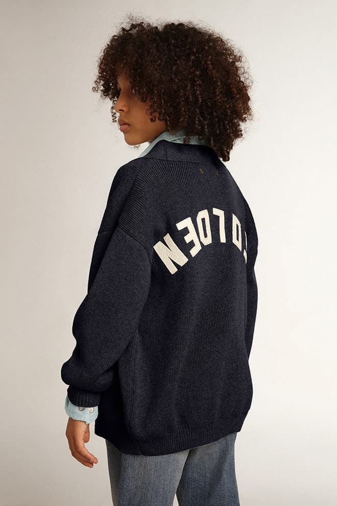 Golden Goose Dark blue cotton cardigan with logo on the back