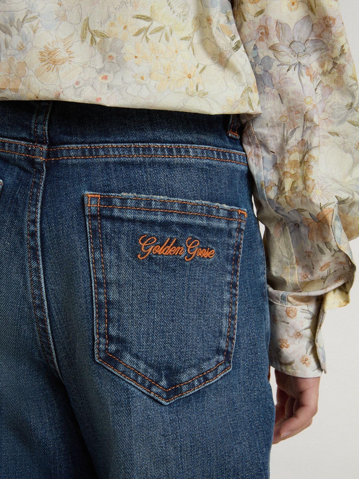 Golden Goose Girls' bootcut jeans with a medium wash and embroidery
