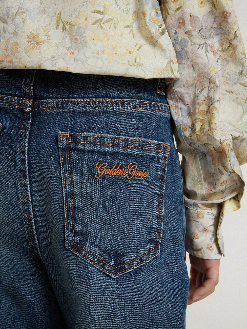 Golden Goose Girls' bootcut jeans with a medium wash and embroidery