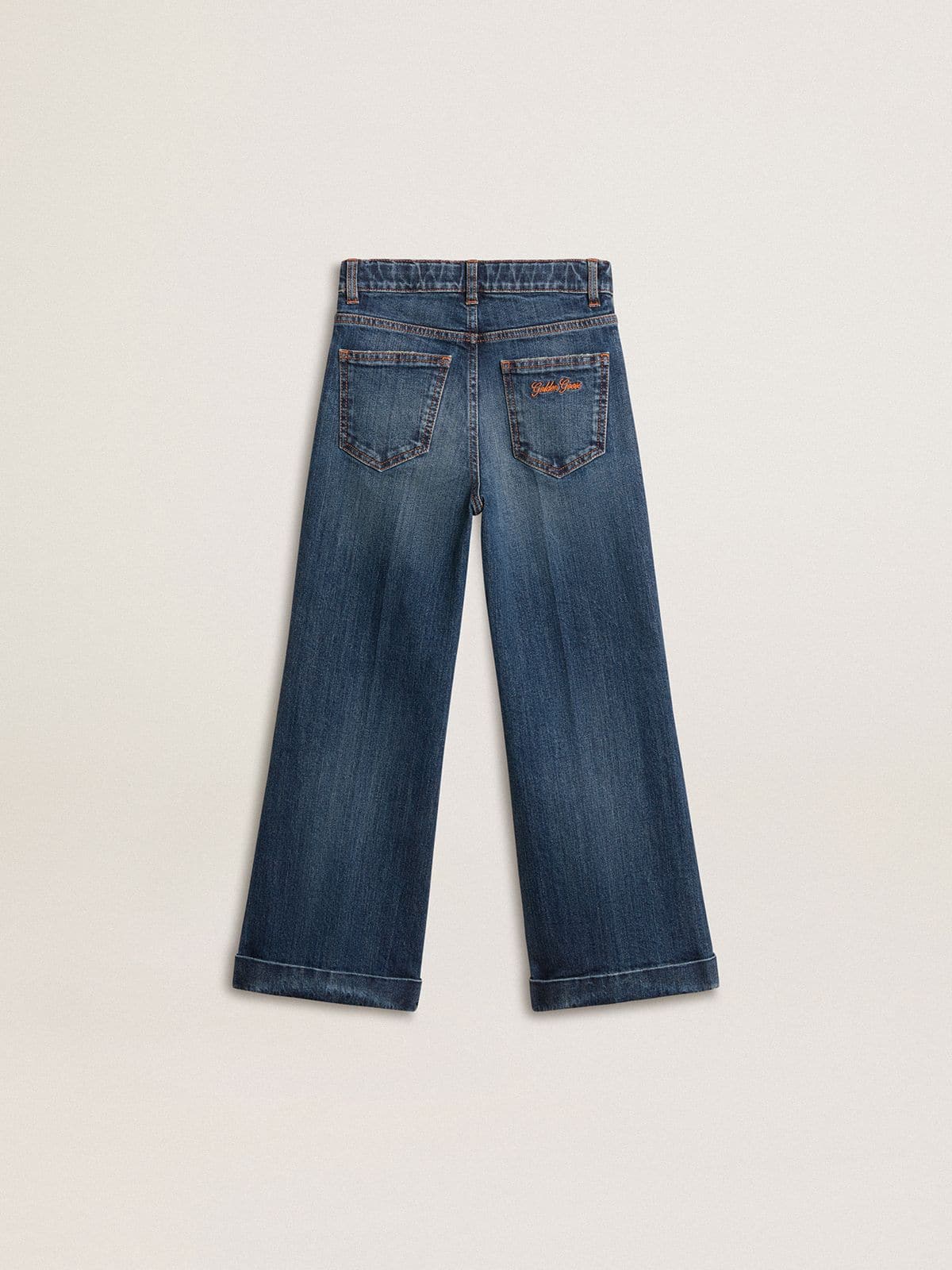 Golden Goose Girls' bootcut jeans with a medium wash and embroidery