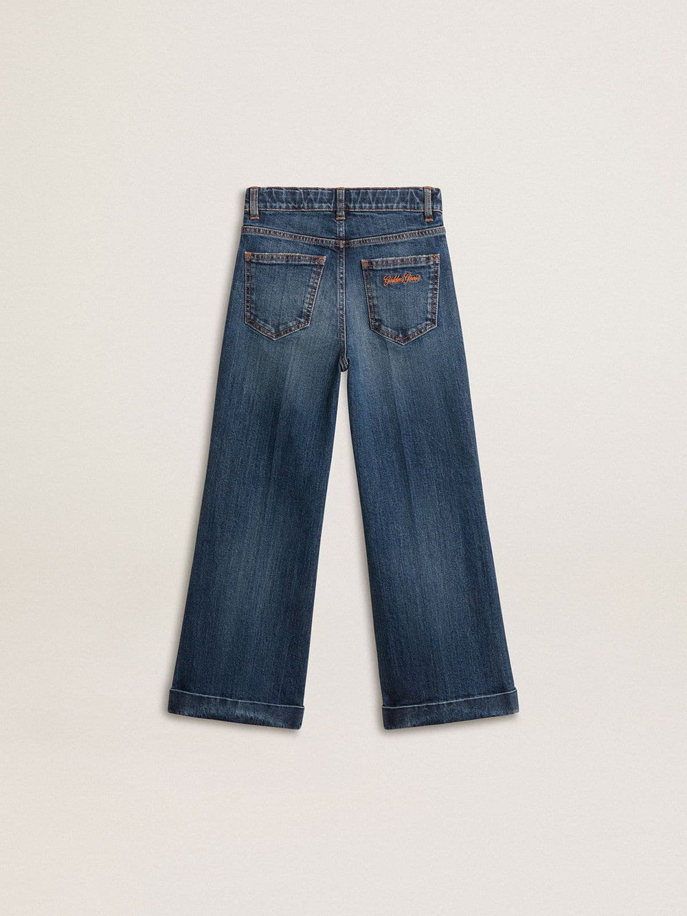 Golden Goose Girls' bootcut jeans with a medium wash and embroidery