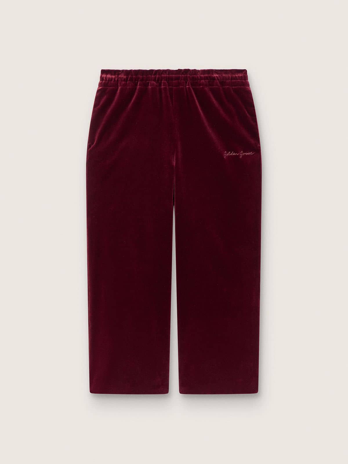Golden Goose Girls’ burgundy velvet-effect pants with rear pocket
