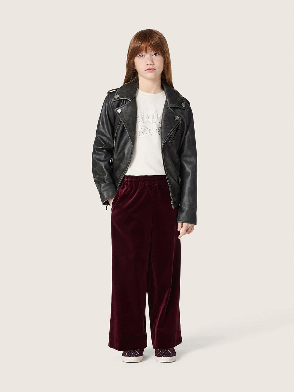 Golden Goose Girls’ burgundy velvet-effect pants with rear pocket
