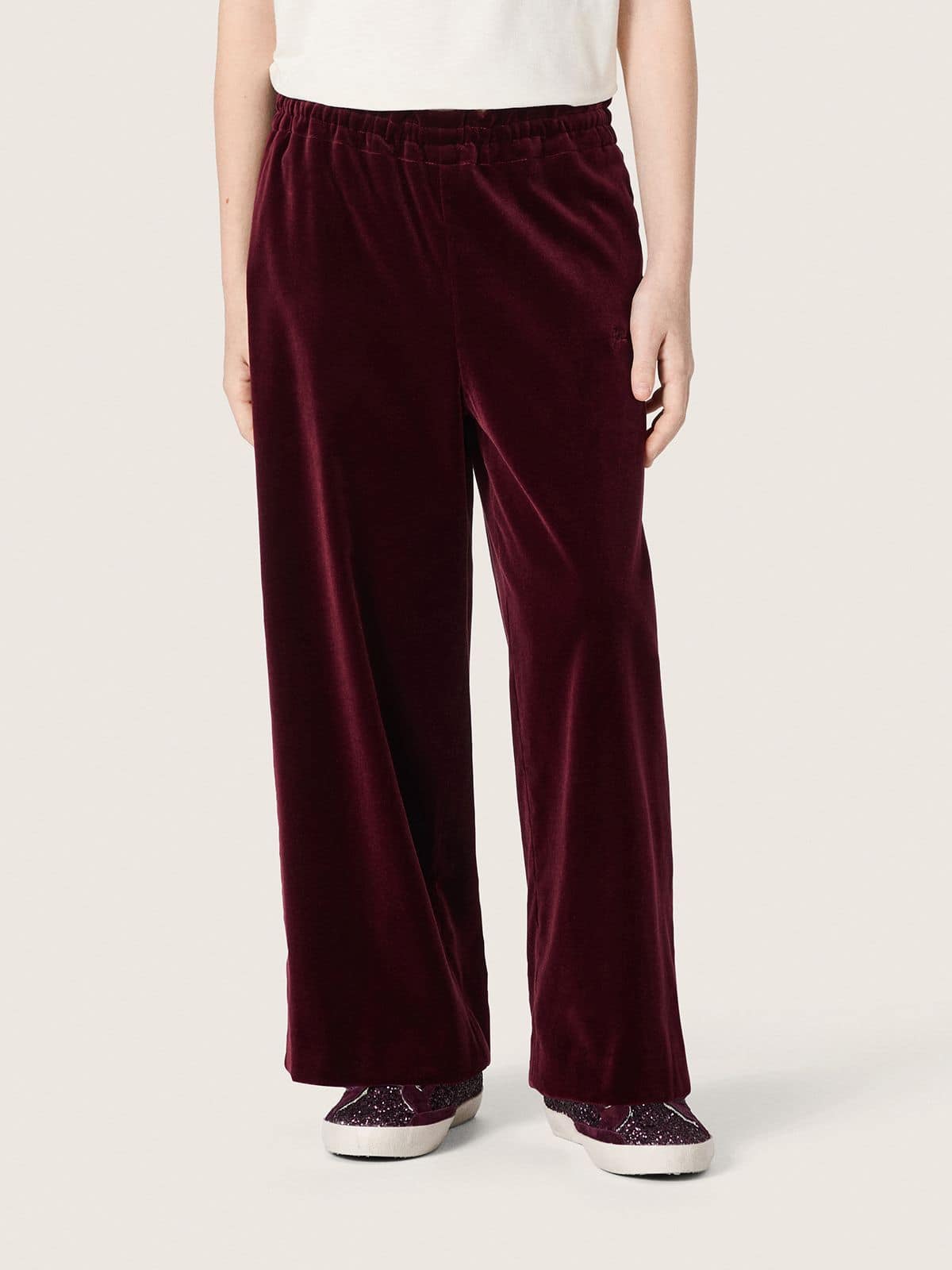 Golden Goose Girls’ burgundy velvet-effect pants with rear pocket