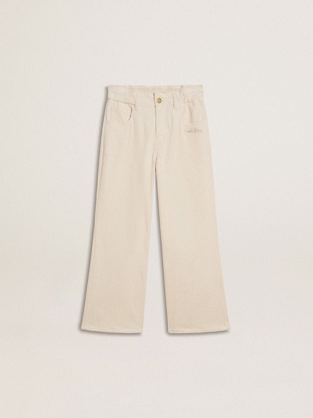 Golden Goose Girls’ wide ribbed cream-colored trousers with embroidery