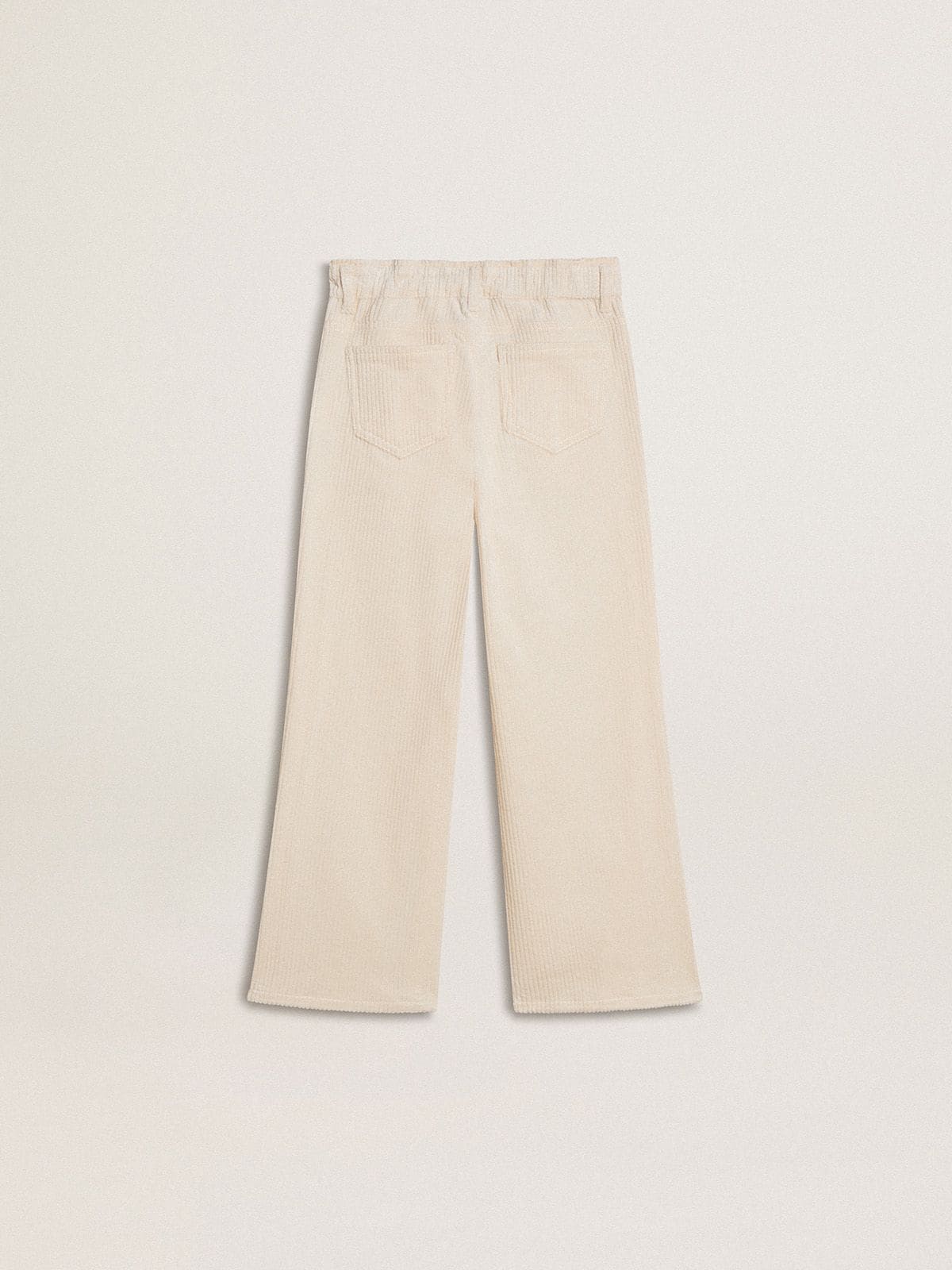 Golden Goose Girls’ wide ribbed cream-colored trousers with embroidery