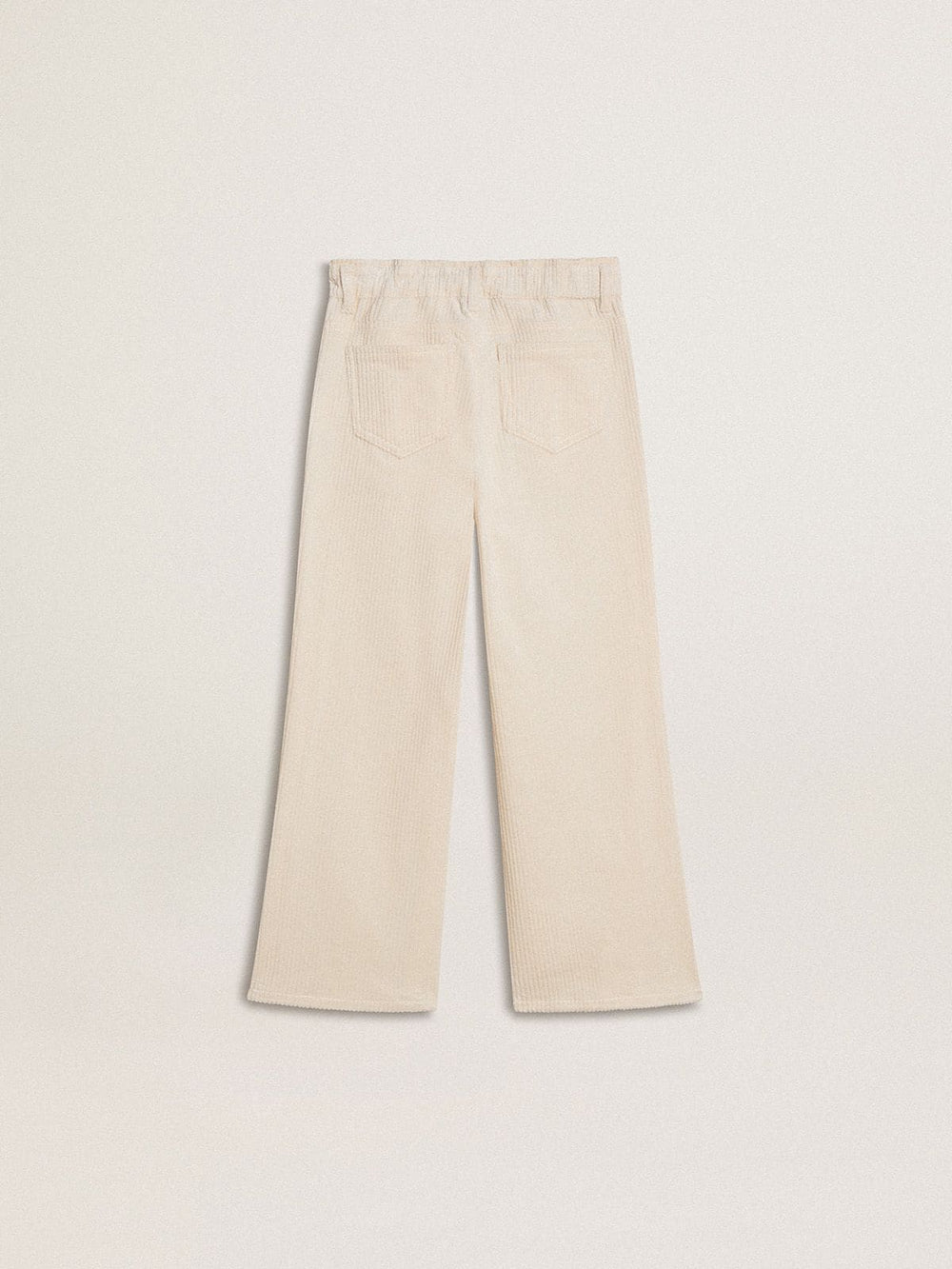 Golden Goose Girls’ wide ribbed cream-colored trousers with embroidery