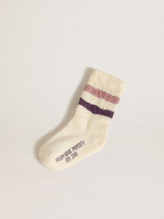 Golden Goose Kids’ white socks with pink and purple stripes