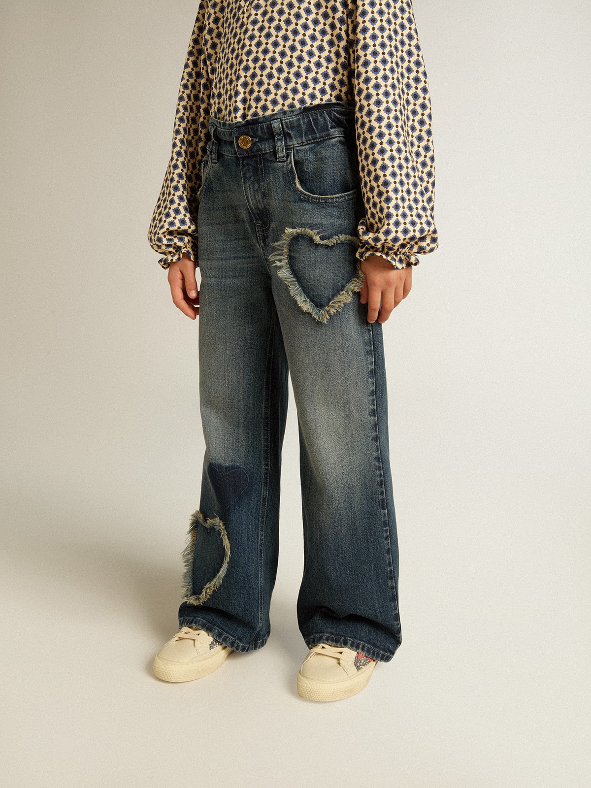 Golden Goose Girls' wide-leg jeans in blue denim