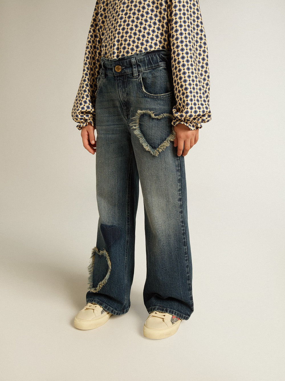 Golden Goose Girls' wide-leg jeans in blue denim