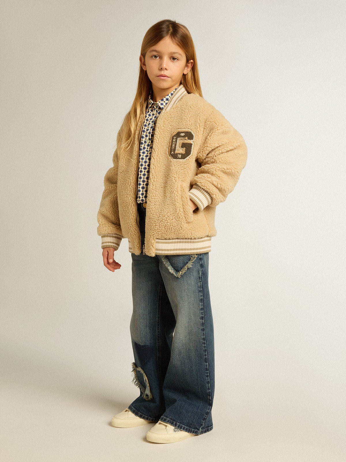 Golden Goose Girls' wide-leg jeans in blue denim