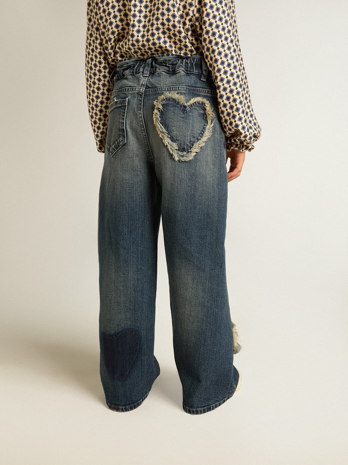 Golden Goose Girls' wide-leg jeans in blue denim