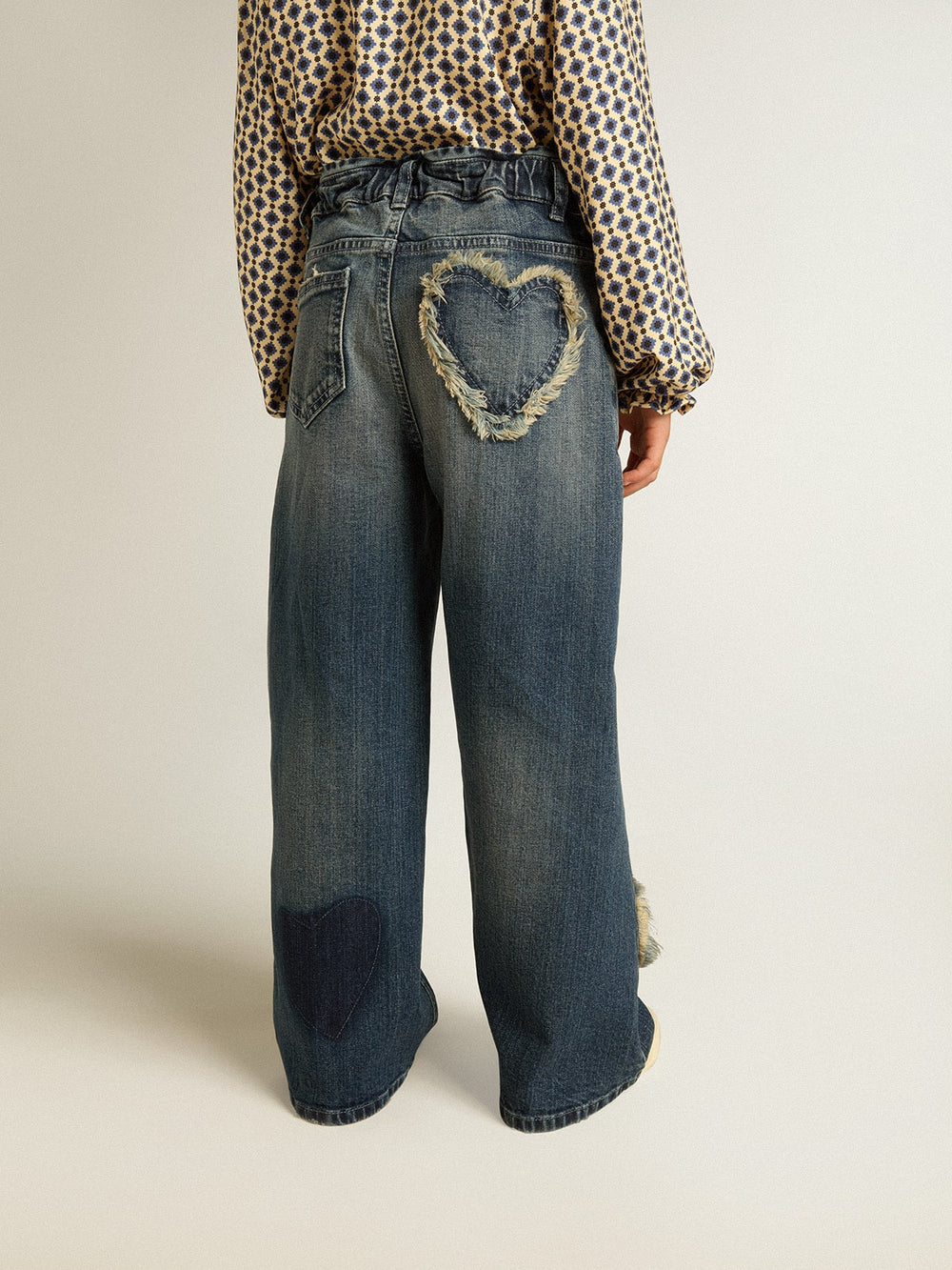 Golden Goose Girls' wide-leg jeans in blue denim