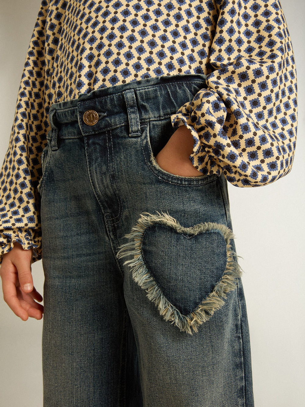 Golden Goose Girls' wide-leg jeans in blue denim