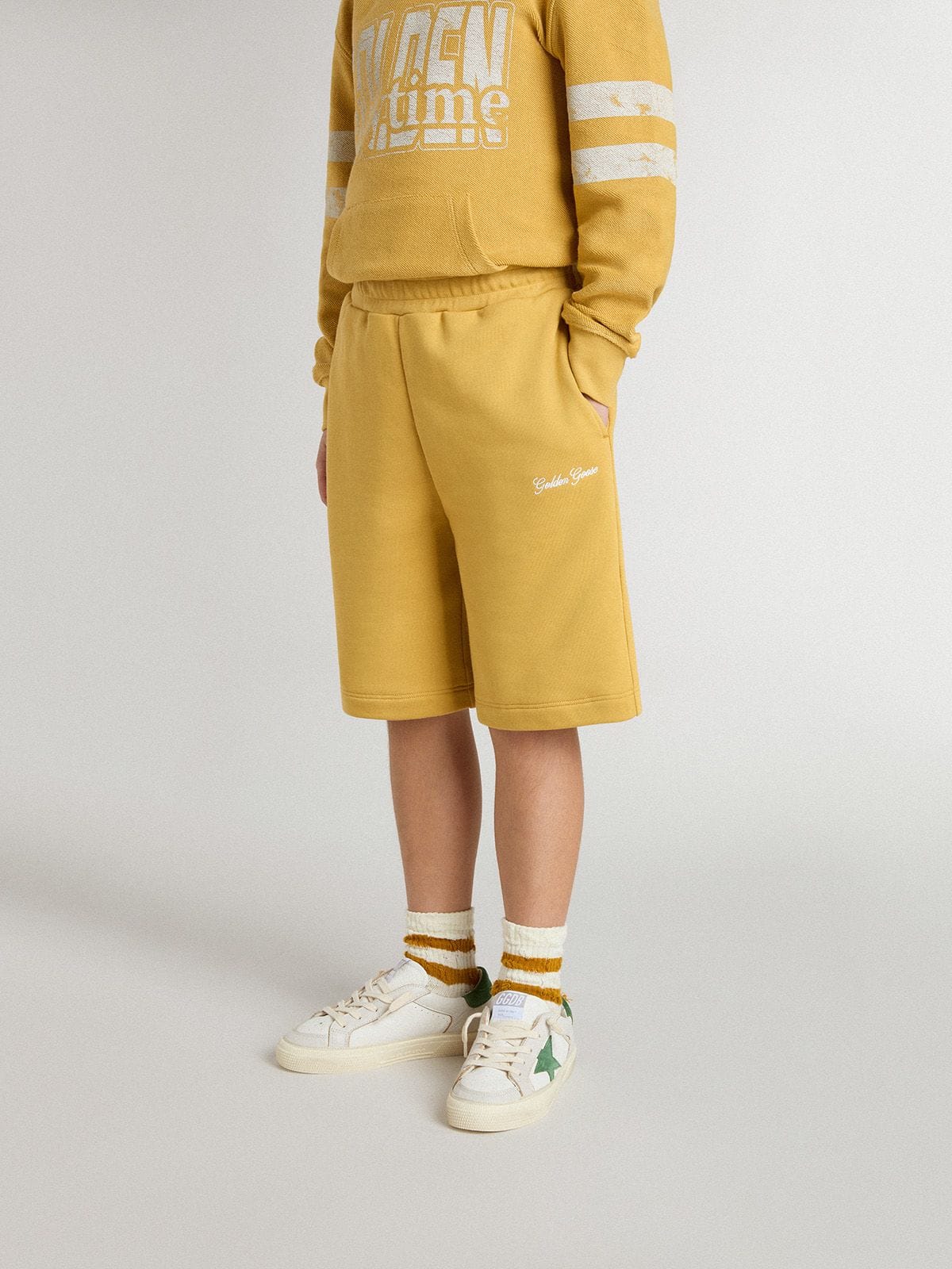 Golden Goose Kids jogging shorts in ochre yellow with embroidery