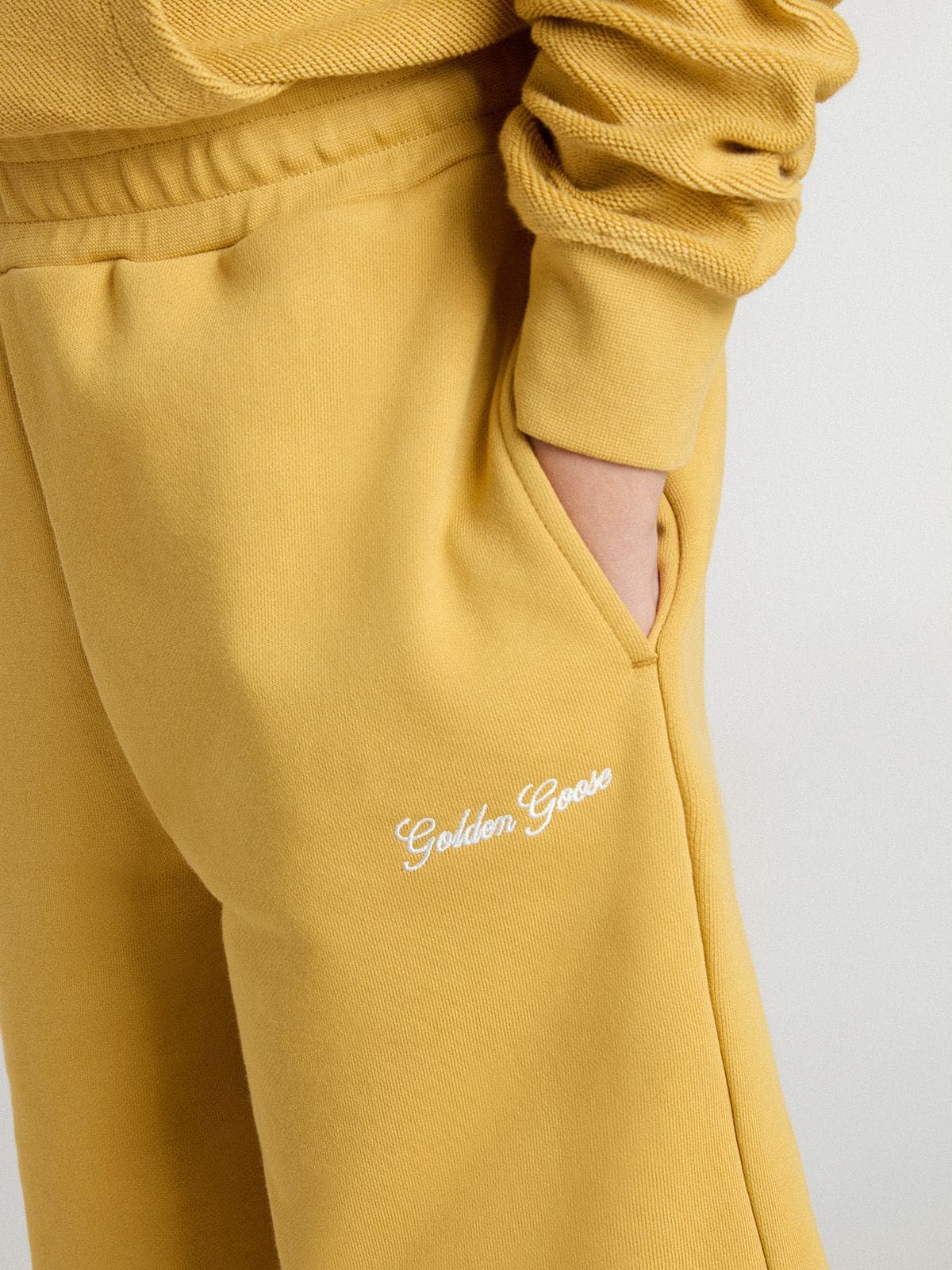 Golden Goose Kids jogging shorts in ochre yellow with embroidery