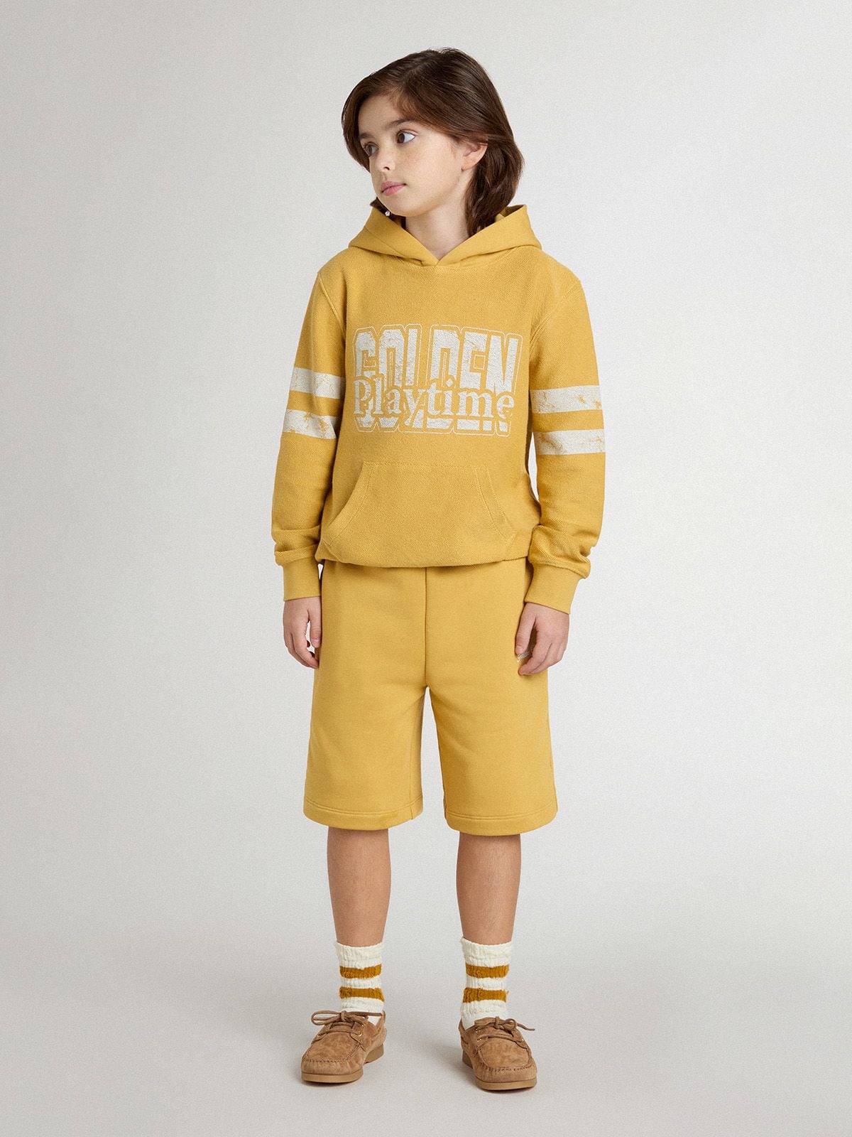 Golden Goose Kids jogging shorts in ochre yellow with embroidery