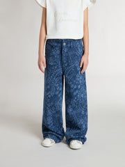 Golden Goose Girls' medium wash wide jeans with print