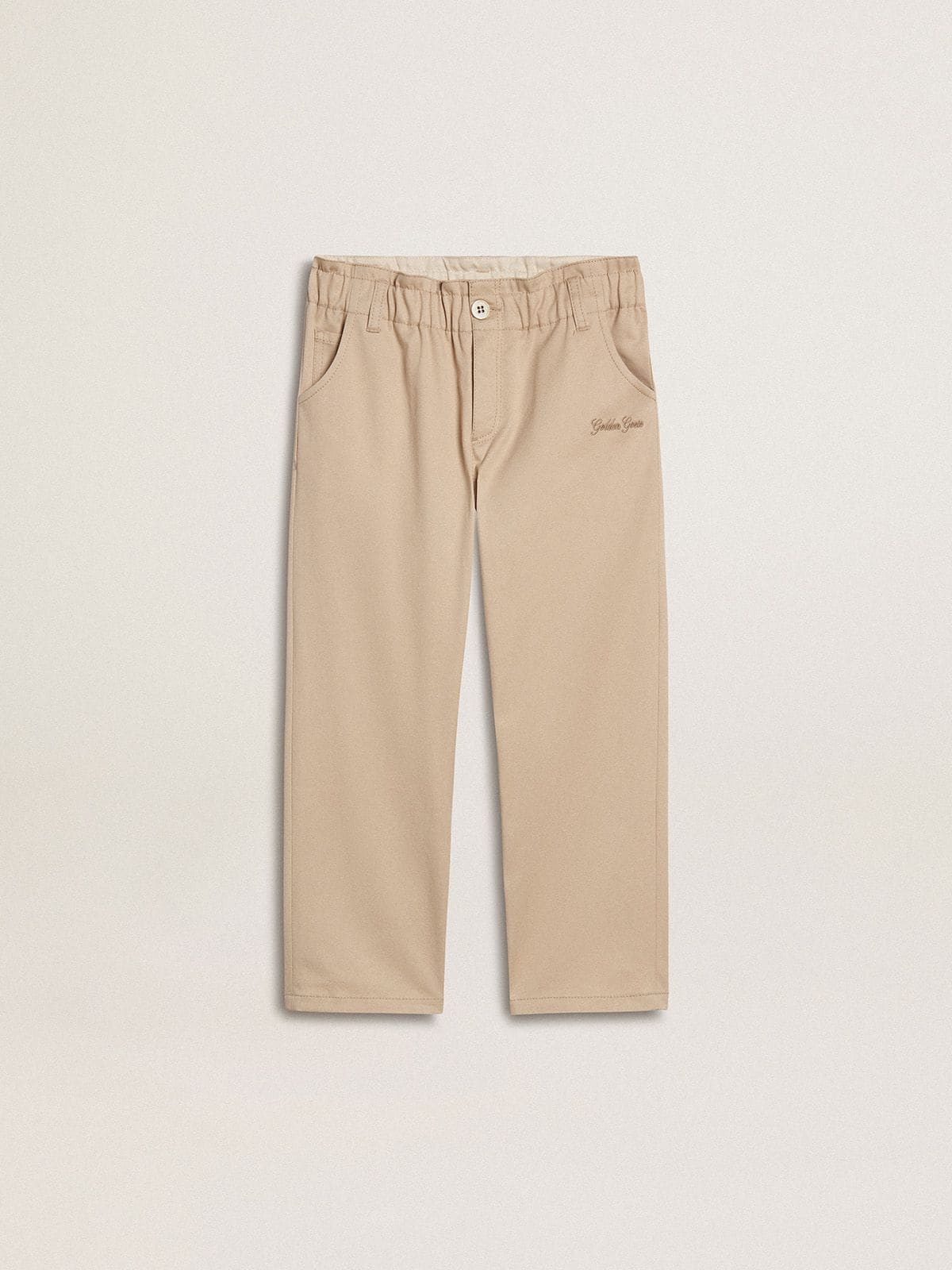 Golden Goose Girls' beige cotton pants with embroidery