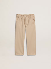Golden Goose Girls' beige cotton pants with embroidery