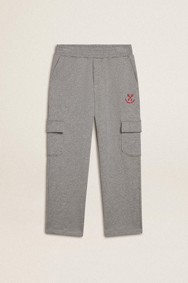 Golden Goose Gray melange cotton cargo joggers with embroidery