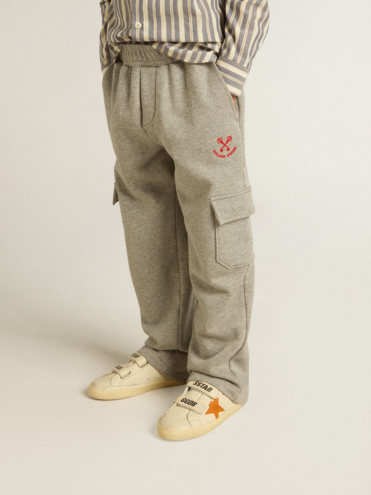 Golden Goose Gray melange cotton cargo joggers with embroidery