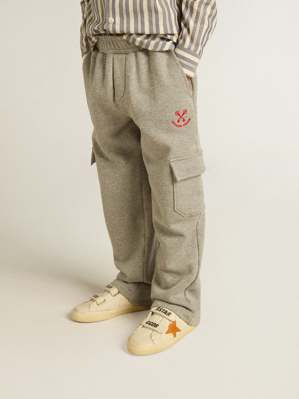 Golden Goose Gray melange cotton cargo joggers with embroidery